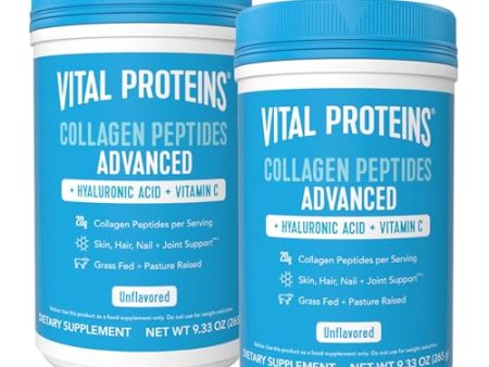 Vital Proteins Collagen Peptides with Hyaluronic Acid and Vitamin C, Shrink-Wrapped 9.33oz Bundle, Hydrolyzed Collagen - 20g per Serving - Unflavored + HAVC 9.33oz Canister Pack of 2 For Sale