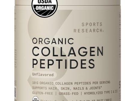 Sports Research Organic Collagen Peptides - Hydrolyzed Type I & III Collagen Protein Powder Made Sustainably from Grass-Fed Cows - Unflavored - 30 Servings Online